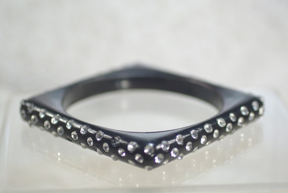 Vintage Art Deco Bracelet Ring Set, Square Acryli… - image 4