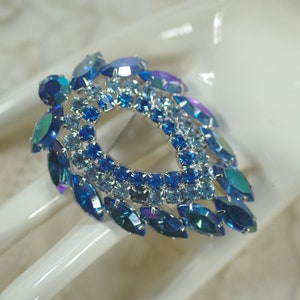 Juliana D&E for Sarah Coventry Blue Lagoon Rhinestone Brooch, Blue Crystal Wedding Holiday Brooch Under 50