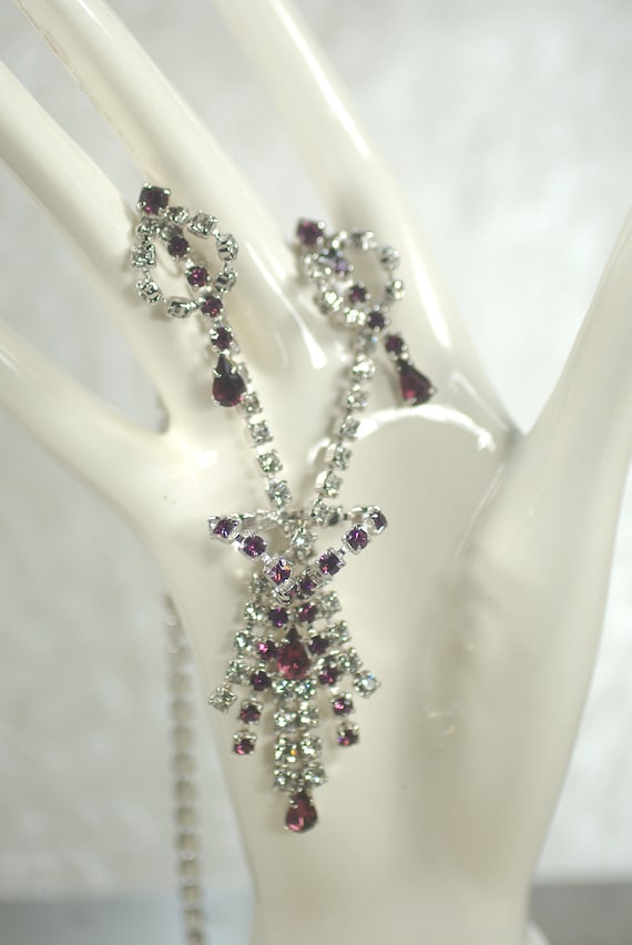 Amethyst Rhinestone Waterfall Necklace Set, Purpl… - image 3