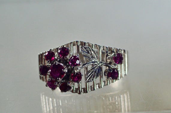 Sterling Ruby Multi Stone Ring: 1970's Flower Red… - image 1