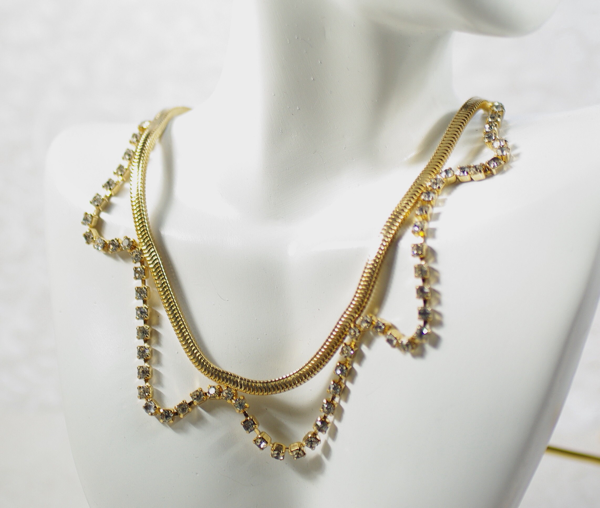 Kramer Clear Rhinestone Gold Swag Necklace Gold Crystal Chain Etsy