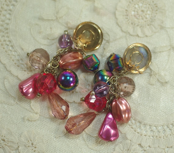 Vintage Multi Colored Chandelier Clip Earrings, P… - image 8