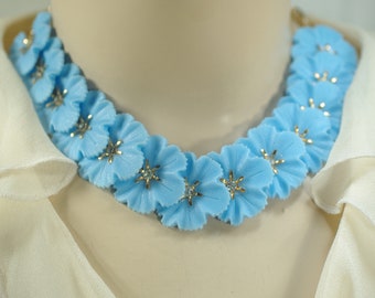 Vintage Blue Flower Necklace, Adjustable Acrylic Flower Choker Necklace, Something Blue Summer Necklace, Garden Wedding Necklace