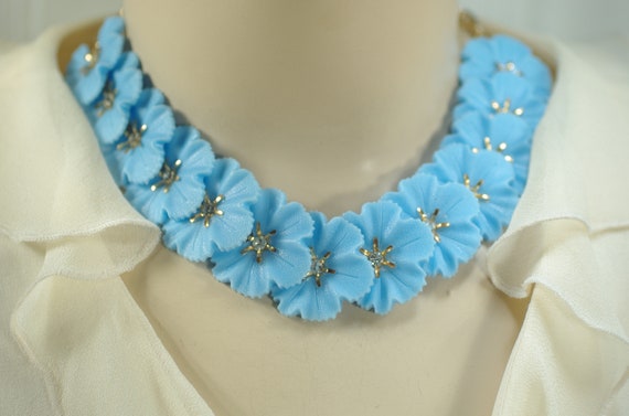 Vintage Blue Flower Necklace, Adjustable Acrylic … - image 1