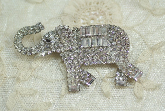 Vintage Clear Rhinestone Elephant Brooch, Politic… - image 3