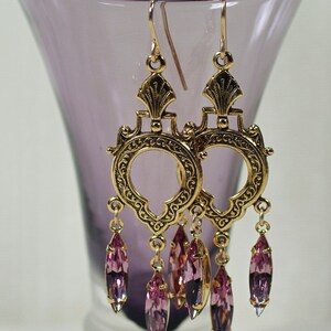 Swarovski Custom Purple Chandelier Earrings,  Byzantine Baroque Roman Style,  Multi Colored Crystal Earrings