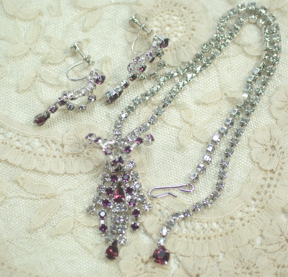 Amethyst Rhinestone Waterfall Necklace Set, Purpl… - image 5