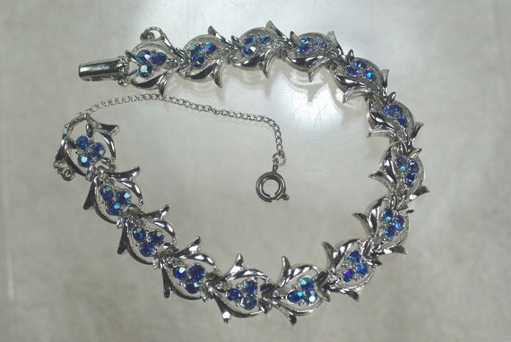 Blue AB Rhinestone Bracelet: 1950's Wedding Jewelry