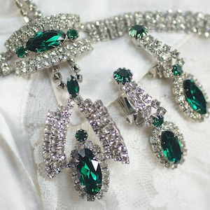 Emerald Rhinestone Pendant Bracelet Earring Set, Adjustable Green Necklace, Friend Birthday Wedding Birthday Graduation Jewelry Under 125