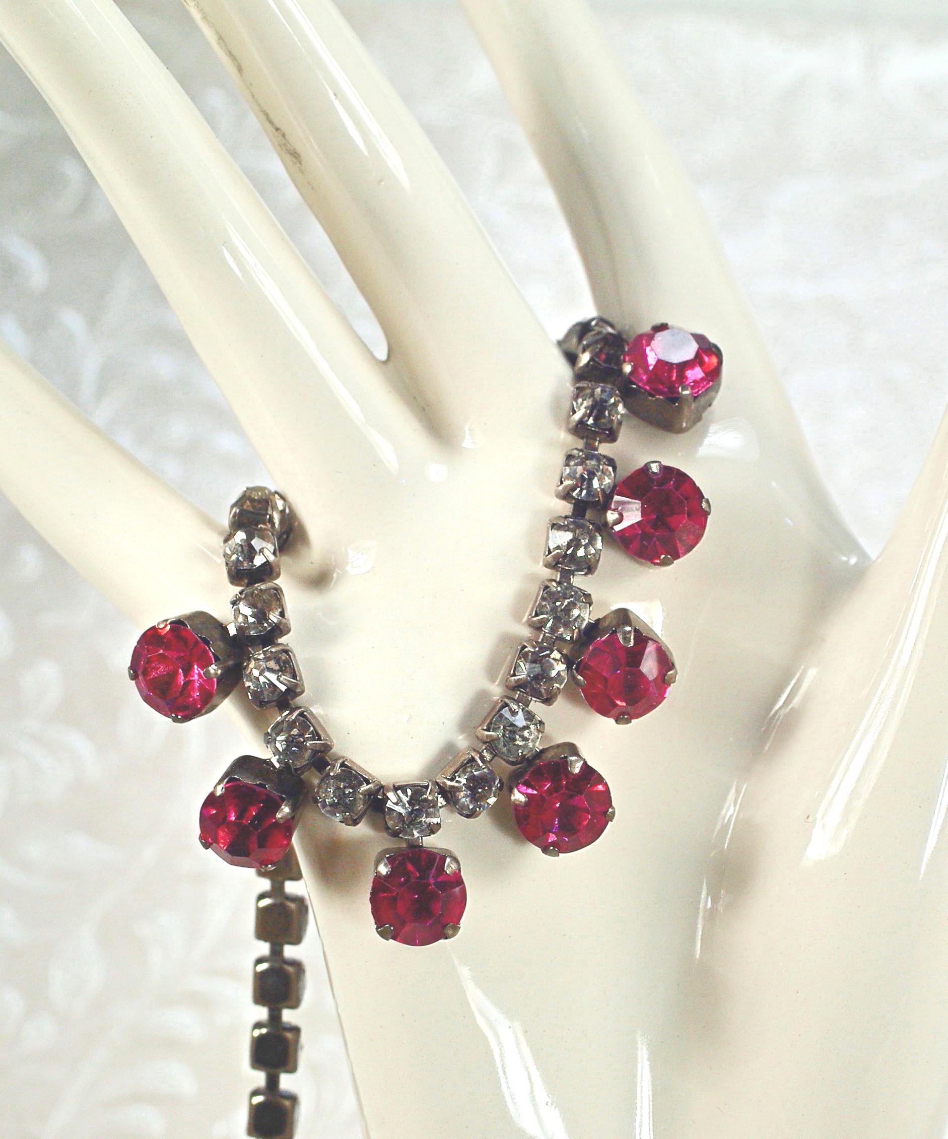 Pink Rhinestone Choker Pink Rhinestone Choker Necklace: 1950's Wedding Jewelry, 15 1/2 ...