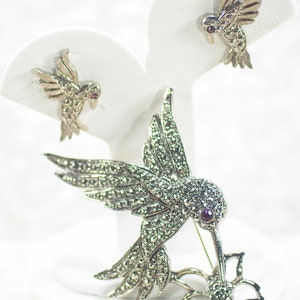 Avon Hummingbird Silver Brooch Set, Vintage Hummingbird Post Earrings, Nature Inspired Bird  Flower Set Under 20