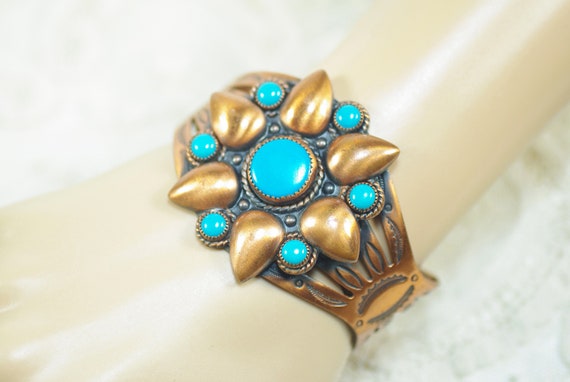 Copper Turquoise Cuff Bracelet: Native American S… - image 6