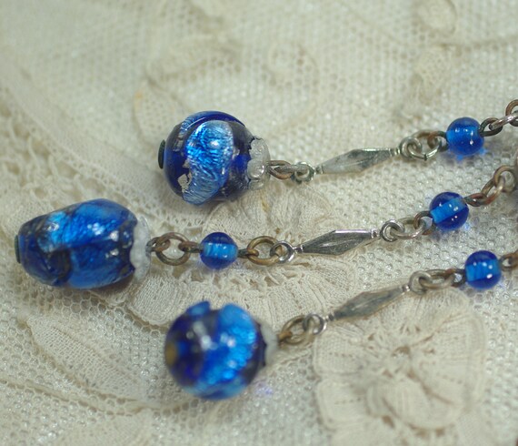 Vintage Czech Blue Foil Glass Necklace, Art Deco … - image 7