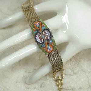 Italian Micro Mosaic Bracelet: Upcycled Mosaic Gold Mesh Adjustable Bracelet, Handcrafted One-of-a Kind Custom Bracelet