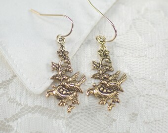 Art Nouveau French Bird Earrings, Romantic Flower Earrings, Garden Wedding Earrings, Nature Bird Earrings, Woodland Bird Earrings Under 15