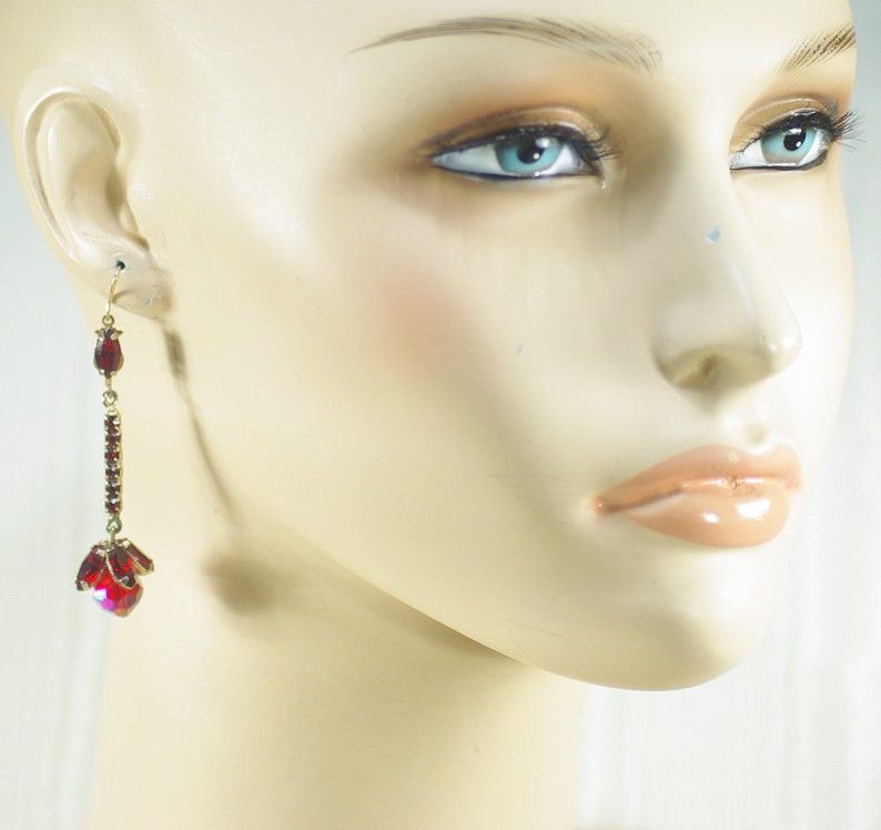 Red Crystal Wedding Earrings Red AB Statement Earrings Vintage Red Rhinestone Chandelier Earrings Couture Red Rhinestone Earring Under 30