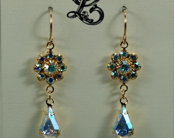 Custom Swarovski Flower Teardrop Earrings, Multi Colored Swarovski Earrings Under 20,  Friend Birthday Graduation Wedding Earrings