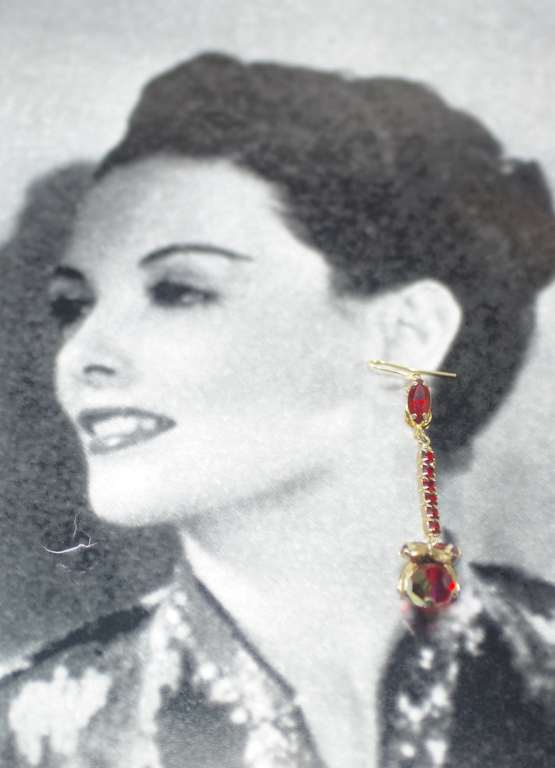 Red Crystal Wedding Earrings Red AB Statement Earrings Vintage Red Rhinestone Chandelier Earrings Couture Red Rhinestone Earring Under 30