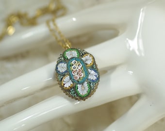 Micro Mosaic One-of-a Kind Custom Pendant, Victorian Mosaic Flower Anniversary Graduation Friend Birthday Mosaic Pendant Gift Under 50