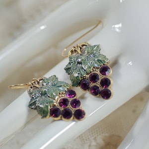 Swarovski Amethyst Grape Earrings: Gold Art Nouveau Wine Jewelry