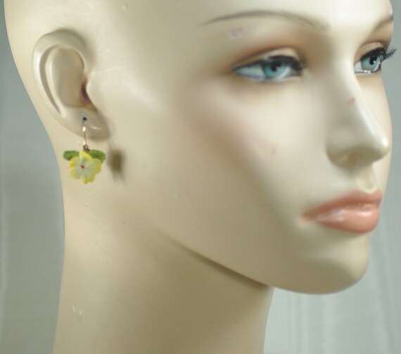 Vintage English Bone China Flower Earrings, Yello… - image 5