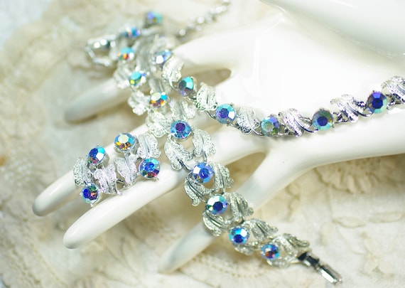 Vintage Coro Blue AB Necklace Set, Coro Full Parur