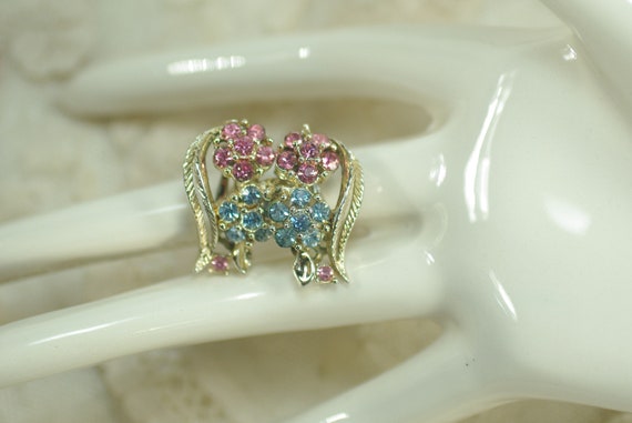 Vintage Lisner Pastel Rhinestone Clip Earrings, B… - image 1