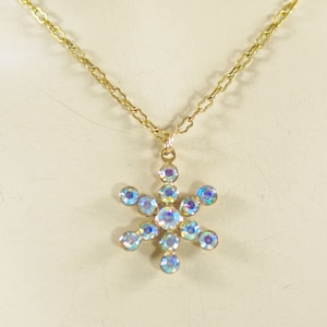 Swarovski Aurora Borealis Rhinestone Snowflake Pendant, Custom Friend Birthday Graduation Winter Necklace Under 25, Fairy Snowflake Necklace