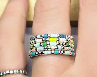 925 Silver Beaded Ring,  Silver Bead Ring, Silver pinky ring, Beaded Rings for Women - Multicolor stacking ring / "Aube"