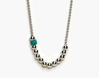 Long Silver Necklace - long necklace turquoise - long sterling silver necklace - Turquoise Necklace - Blue Long Beaded necklace / "J'adore"