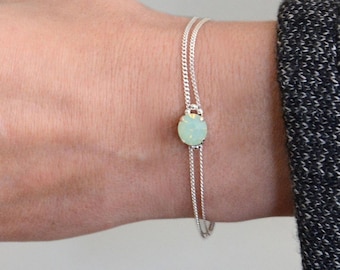 Green Opal bracelet Silver for Women - Sterling silver bracelet - opal bracelets for women - Silver chain double bracelet / "Cab"