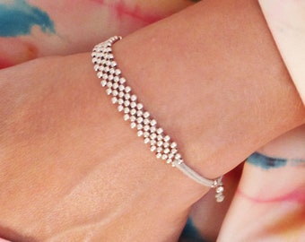 Silver cuff bracelets for women, sterling silver bracelet, Gray Cord Bracelet, Bead Woven Bracelet, Beadweaving bracelet, Beadwoven bracelet