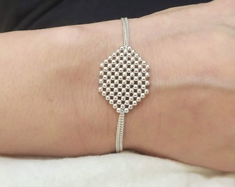 Silver bead bracelet, Fine beaded bracelet for women, beadwoven bracelet "Hexa"