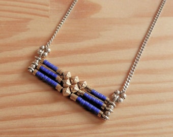Seed Bead Choker, Egyptian Royal Blue Statement Necklace, Seed Bead Necklace, Cobalt Blue Necklace, Cobalt Necklace, Bar Necklace / "Nil"