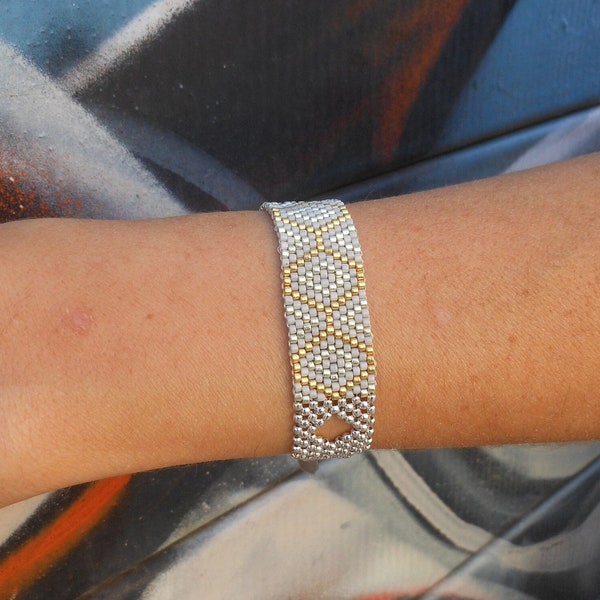 Bracelet Argent femme tissé - Bracelet femme argent - bracelet manchette argent - bracelet perle miyuki / "Frost"