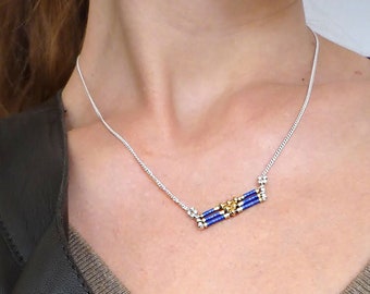 Seed Bead Choker, Egyptian Royal Blue Statement Necklace, Seed Bead Necklace, Cobalt Blue Necklace, Cobalt Necklace, Bar Necklace / "Nil"