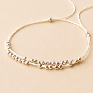 White Cord Bracelet with Sterling Silver Beads - Adjustable Double Wrap Bracelet - Boho gift for her / "Fleur de givre"