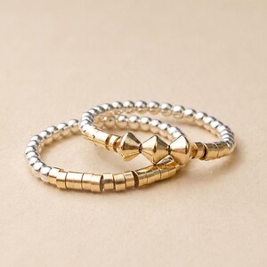 2 Gold Silber Ringe, Ring halb Gold halb Silber, Kugelring gold, Vorsteckring silber und vergoldet Ring - Gold filled 14 kt / "Karika II"