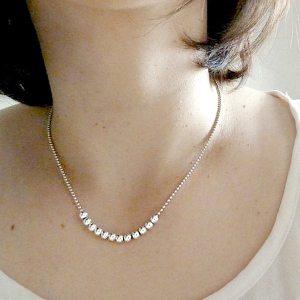 Collier boules argent, Collier femme argent fin, Collier chaine femme, Chaine ras de cou argent 925, Bille / "J'adore"