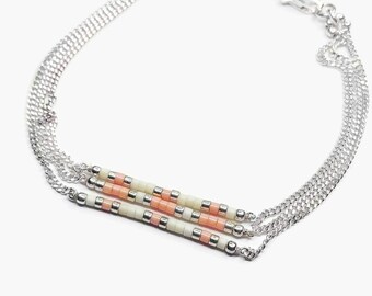 Seed Bead bracelet 3 strand - Delica Bead Bracelet - Pink beaded bracelet - Triple Strand Bracelet 3 - Sterling Silver bracelet / "Ios"