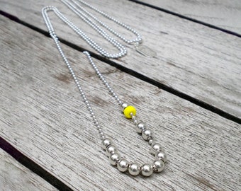 Collar largo de plata, collar largo de bolas, collar largo amarillo, collar largo de plata 80 cm, collar fino amarillo, collar largo de cadena de plata 90 cm