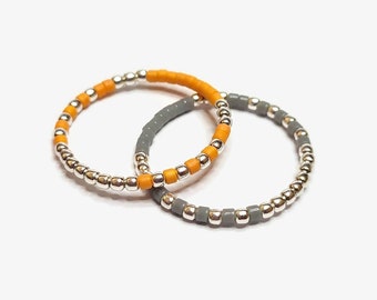 2 anillos de plata para mujer naranja y gris, juego de anillos de plata para mujer de colores finos / "Nativo"