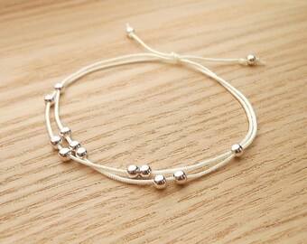 Nylon Cord bracelet with beads, Thread bracelet, knot bracelet silver, adjustable bracelet bead, layer bracelet - "King Crab"