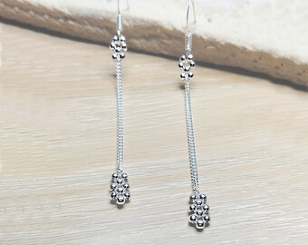 Boucles d'Oreilles Longues chaine Argent, Boucles d'Oreilles Pendantes Argent tissé main, 6 cm avec crochet d'oreilles / "Constellation"