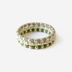 3 Stacking Ring Set - Sterling Silver Rings for Women - Green Bubble ring - Silver Bead Ring - silver pinky ring / &quot;Masai&quot;
