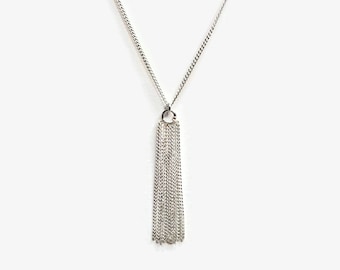 Collier Argent Femme Pompon, Chaine femme tendance frange argent pendentif pompon franges Collier minimal chic Fin / "Pompon"