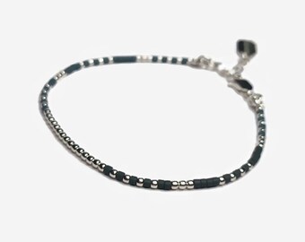 Bracciale in argento perline nere argento 925 - Bracciale nero pregiato con palline in argento 925 e perline / "nativo"