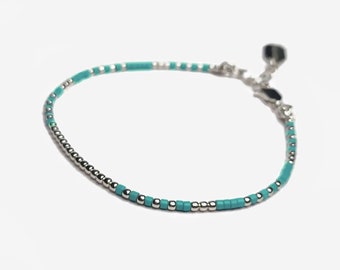 Turquoise Seed Bead Bracelet, Colored Sterling Silver bracelet /"Native"