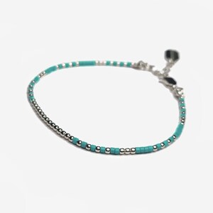 Turquoise Seed Bead Bracelet, Colored Sterling Silver bracelet /"Native"