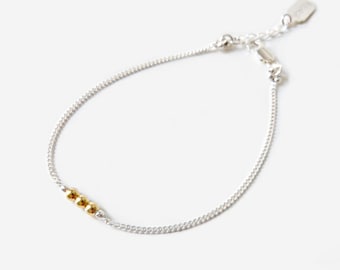 Gold filled bead bracelet on sterling silver chain, Silver and gold bracelet, Gold filled bracelet, Thin Beaded Bracelet / "Polka"